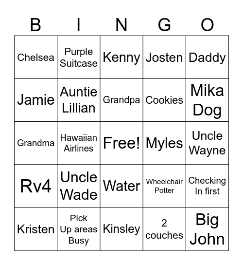 Jamie Walker Bingo Card