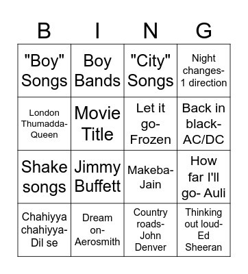 Music Bingo Card