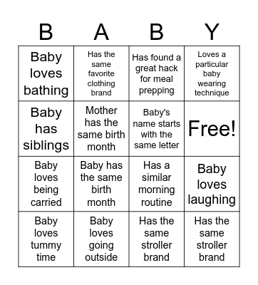 Mom & Baby BINGO Card