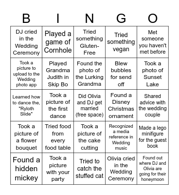 Reception Bingo Card
