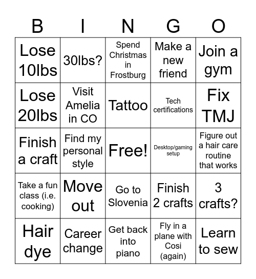 Sam’s 2025 Bingo Card