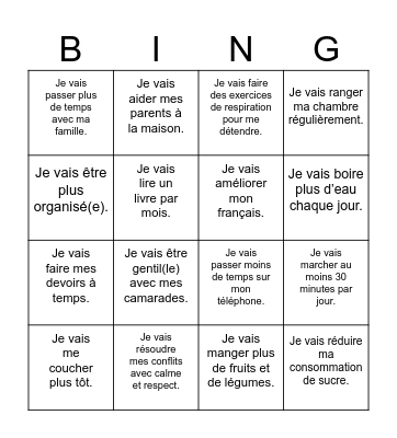 Les résolutions de Lester Bingo Card