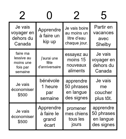 Les resolutions de Mya Bingo Card