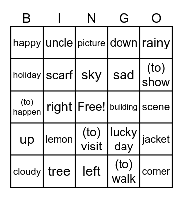 Vocabulary Bingo Card
