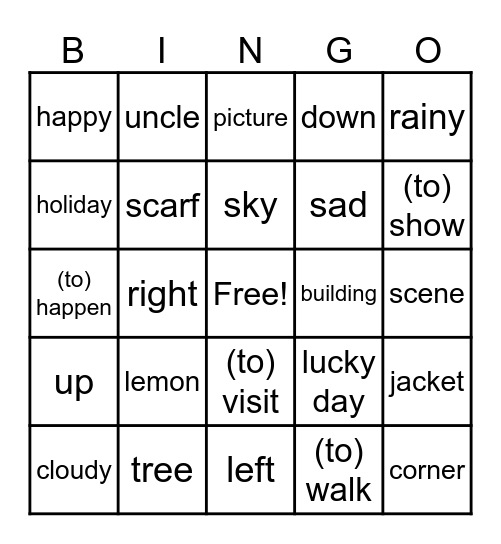 Vocabulary Bingo Card