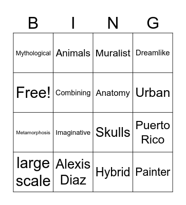 Alexis Diaz and Hybrid animals Bingo Card