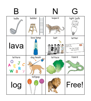 Letter L Bingo Card