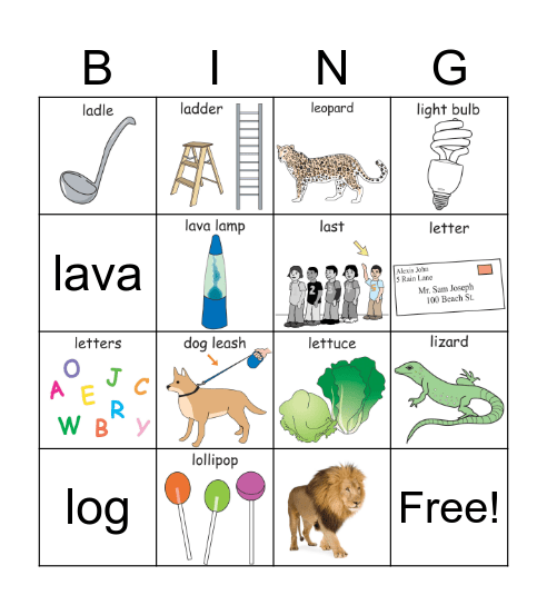 Letter L Bingo Card
