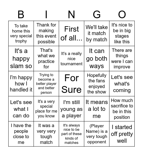 Jannik Sinner Presscon Bingo Card