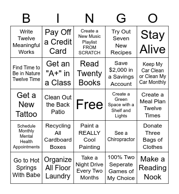 New Year's Bingo Card