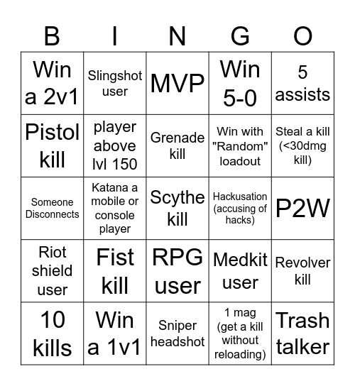 Rivals Bingo Card