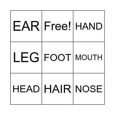 BODY PARTS Bingo Card