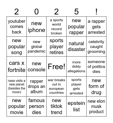 2025 Bingo Card Bingo Card