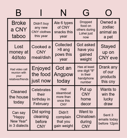 CNY Bingo! Bingo Card