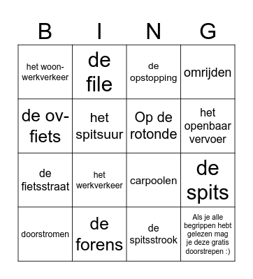Verkeer Bingo Card