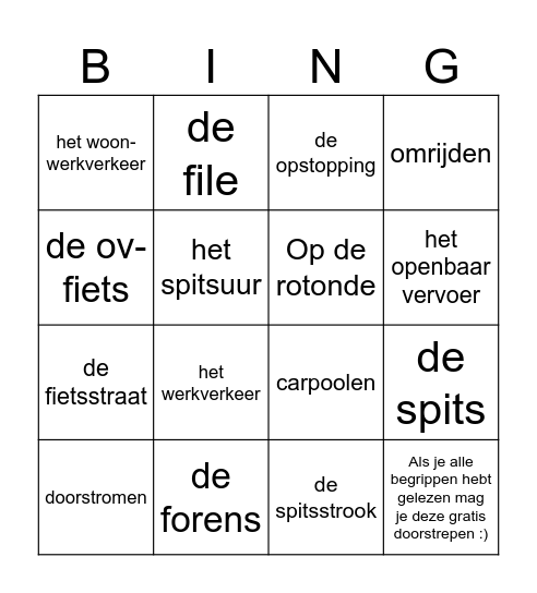 Verkeer Bingo Card