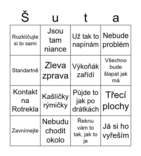 Nástupové bingo mjr. Šuty Bingo Card