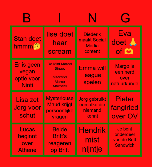 Kerst Dinner Bingo Card