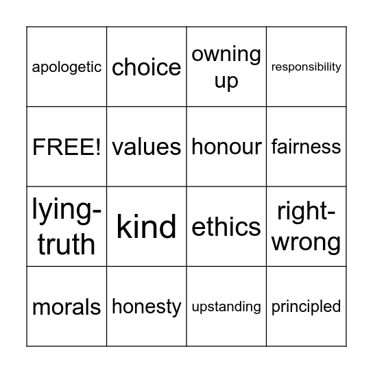 INTEGRITY BINGO Card