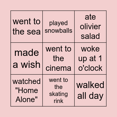 Winter Holidays Bingo Card