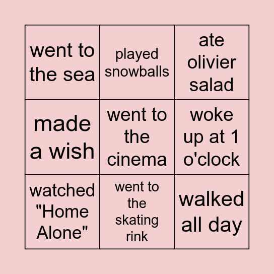 Winter Holidays Bingo Card