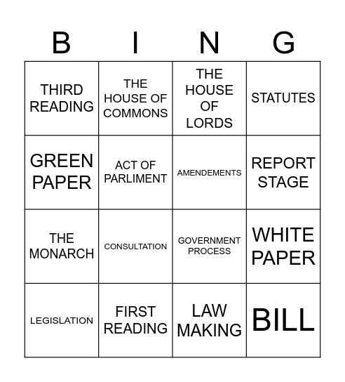MAKING A LAW Bingo Card