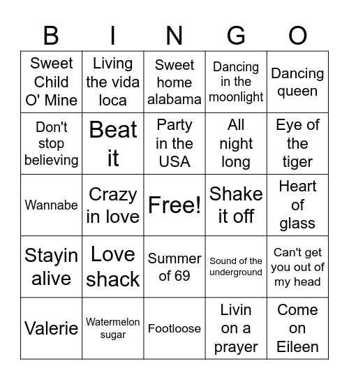 Music Bingo Card