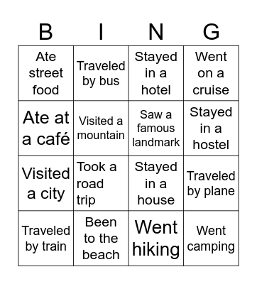 Travel: Have you ever ... ? Bingo Card