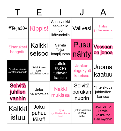 Dirty thirty Bingo Card