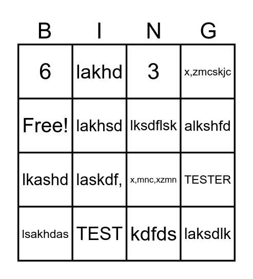 Untitled Bingo Card