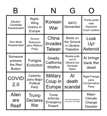 Dystopian 2025 Bingo Card
