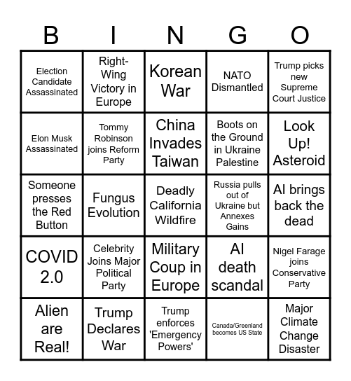 Dystopian 2025 Bingo Card