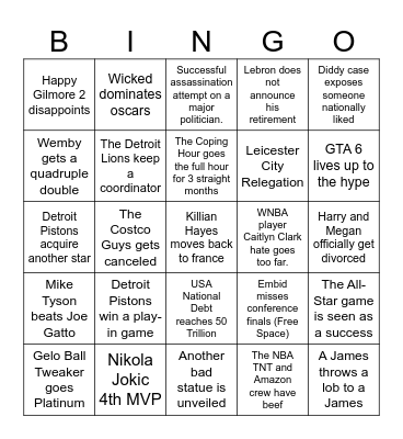2025 Bingo Card Bingo Card