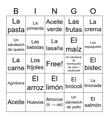 La Comida Bingo Card