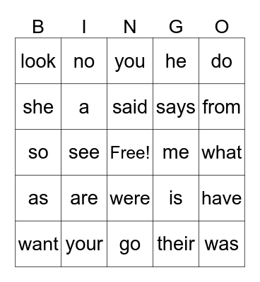 Heart Word Bingo (until lesson 49) Bingo Card