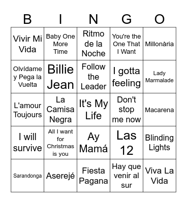 Bingo Musical Bingo Card