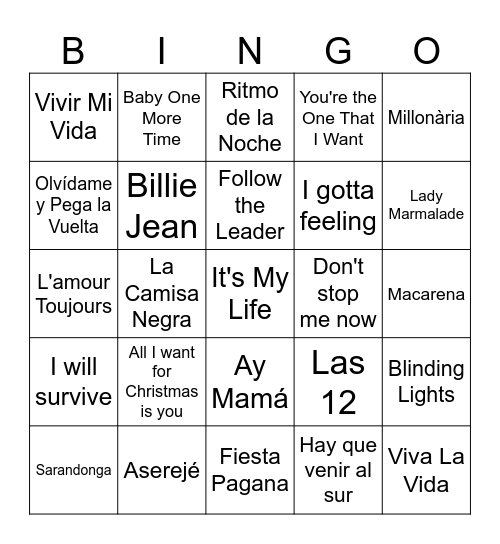 Bingo Musical Bingo Card