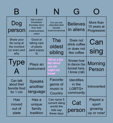 Team B E Y E L E R Bingo! Bingo Card