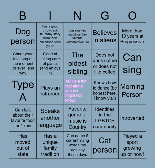 Team B E Y E L E R Bingo! Bingo Card
