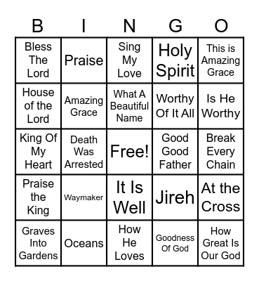 Worship Song Bingo Card