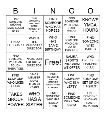 YMCA STAFF ICEBREAKER Bingo Card