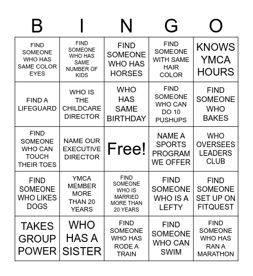 YMCA STAFF ICEBREAKER Bingo Card
