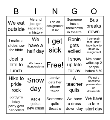 Before may Bingo Card