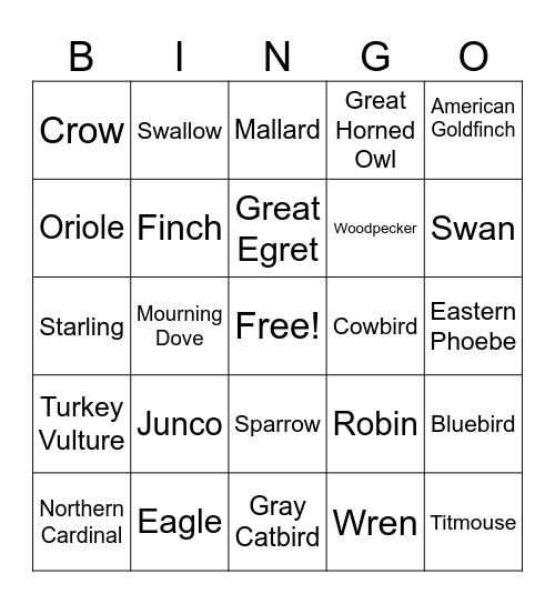 Backyard Birds Bingo Card