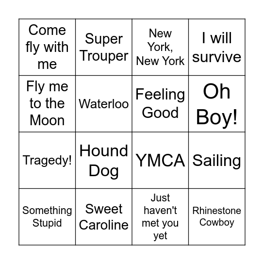 Favourite songs 2 Bingo Card