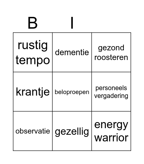 kwaliteitsbingo Card