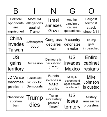 Second Trump Administration Bingo Card