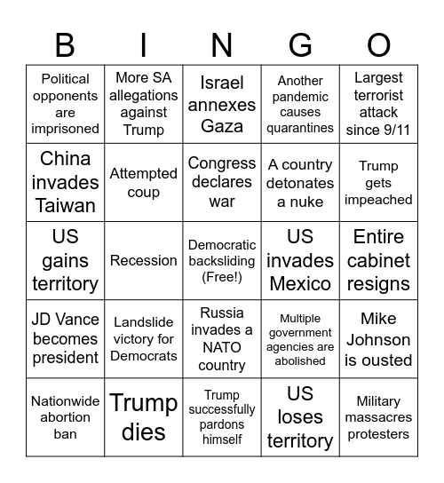 Second Trump Administration Bingo Card