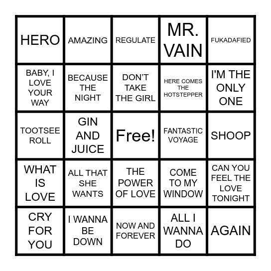 HITS 1994 Bingo Card