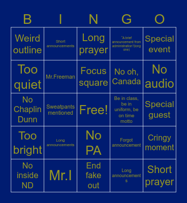 Inside ND BINGO Card
